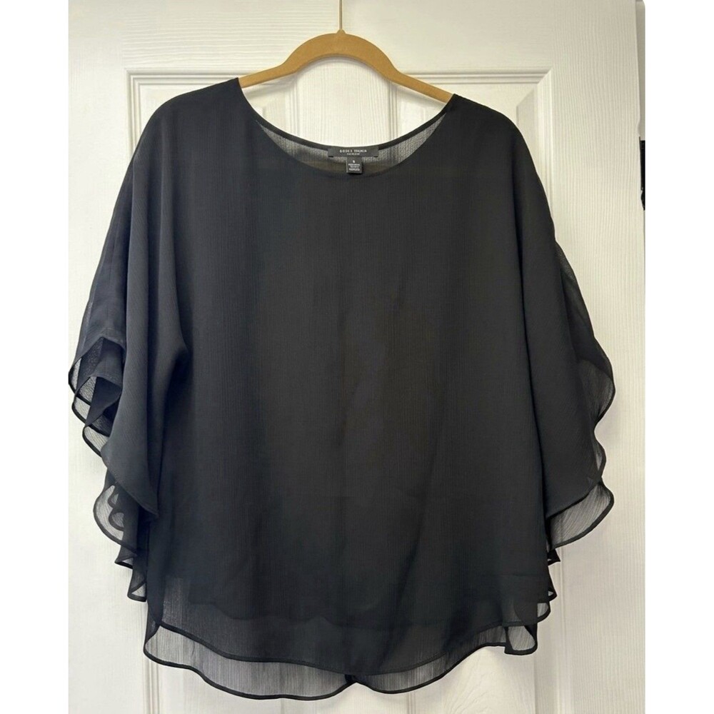 Sioni Woman's Black Sheer Flowy Blouse Size XL Whimsigoth Dark Fairy